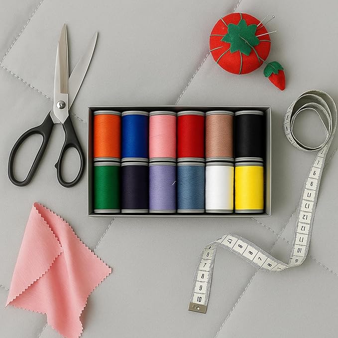 Colorful Serger Sewing Thread - 12 Cones Threads of 500 Yards Each Spool | Sewing Clips Quilting Materials Sewing Machines for Beginners and Heavy-Duty Sewing Machine Threads (12 Color)