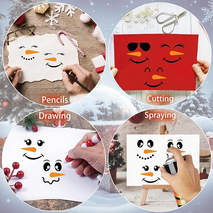 25pcs Christmas Snow Man Face Stencils for Crafts Reusable Drawing Stencil Small Ornament Stencils for Painting on Wood Christmas Balls Wall Home Decorations(25 Snowface 3in)
