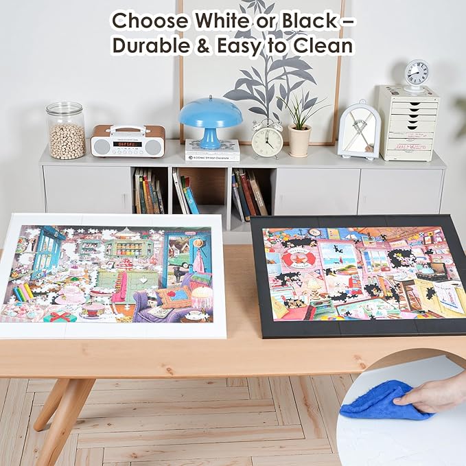WELGEE 1000-Piecce Tilting Puzzle Board with Stand, 31” x 24” Lightweight Portable Puzzle Table for Adults & Seniors, DIY Customizable Puzzle Accessory Only 3.5 lbs (White)