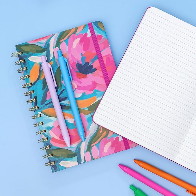 PAPERAGE Lined Spiral Journal Notebook, (Checkered Rainbow), 160 Pages, Hardcover Journal for Women & Men, Medium 5.5 in x 8 in - 100 GSM, Thick Paper, Spiral Notebook for Work, School & Journaling