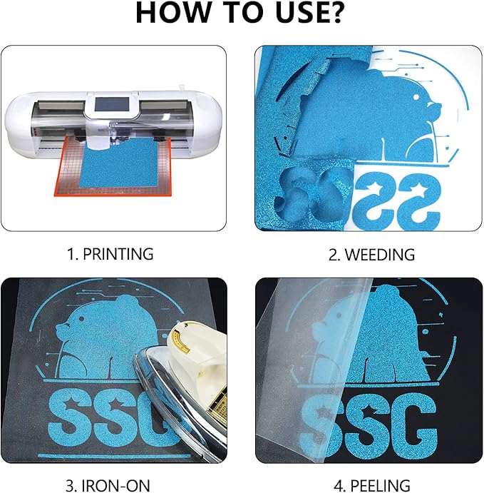 guangyintong Glitter Sky Blue Heat Transfer Vinyl HTV Rolls, 12" x 8ft Iron on Vinyl for T-Shirts Glitter Sky Blue HTV Vinyl for All Cutter Machines Easy to Cut & Weed for Heat Vinyl Design