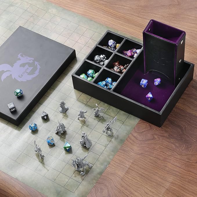 DND Dice Tray and Dice Tower with Storage, 3 in 1 Dice Rolling Tray with Lid, Portable Dice Box Storage, DND dice Holder for Dungeons and Dragons D&D RPG MTG Table Games - Purple