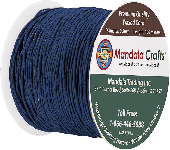 Mandala Crafts 0.5mm 109 Yards Navy Blue Cotton Waxed Cord for Jewelry Making Bracelet Cord Waxed String - Beading String Thread Jewelry Cords for Necklaces String