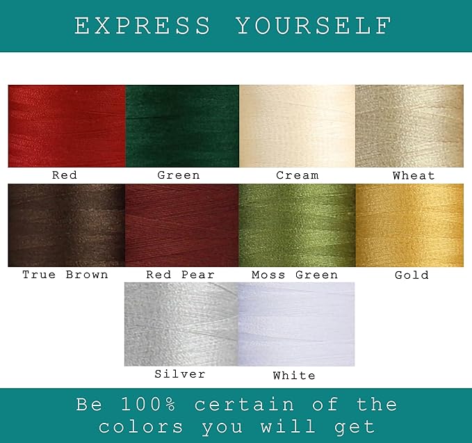 BlesSew Sewing Threads - 10 Large Spools of Polyester Thread for Hand, Quilting & Sewing Machine - Christmas and Festive Shades Colors - 1000 Yards Per Spool
