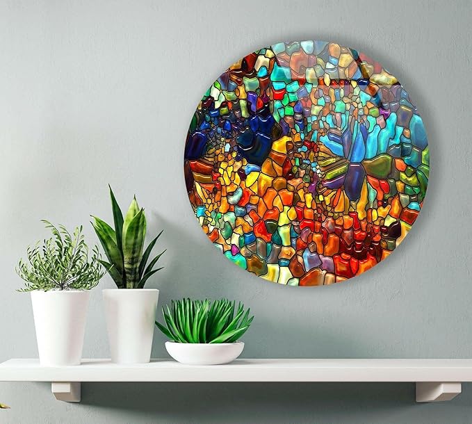 My Photostation.com 24''(60cm) Diameter Red Mosaic Round Glass Wall Art Tempered Glass Printing Wall Decor Large Wall Art Wall Hangings