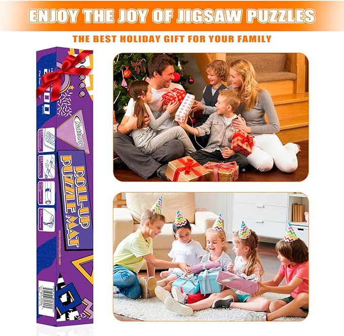 Nattork Jigsaw Puzzle Mat Roll Up，Portable Saver Pad Up to 2000 Pieces，with Non-Slip Rubber Bottom，4 Puzzle Sorting Trays & 1 Storage Bag