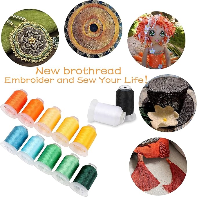 40 Spools Polyester Machine Embroidery Thread Kit 500M Colors Compatible with Brother Colors