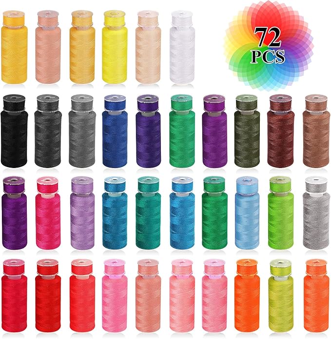 Auvitaya 72pcs Bobbins Sewing Thread Kits, 36 Colors 400 Yards per Spool Polyester Threads with Needles & Threader, Prewound Bobbin Set for Hand and Machine Sewing, DIY and Home