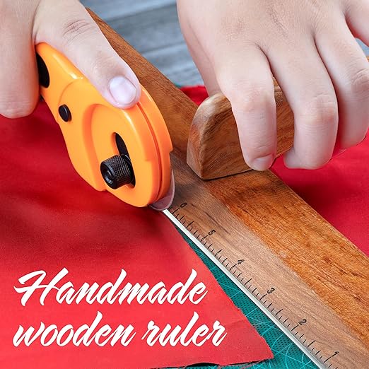 SAVINA Safety Ruler with Handle & Stainless Steel Edge - 13in Handmade Hardwood Ruler for Quilting, Sewing, Fabric, Paper & Leather Crafts - Comfortable Grip for Precision Tailoring & DIY Projects