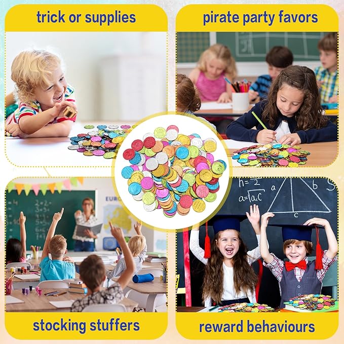 Jerify Caught Being Good Coins for Kids Behavior Tokens Plastic Reward Colored Pretend Coin Carnival Halloween Party Counting(200 Pcs,Smile Face)