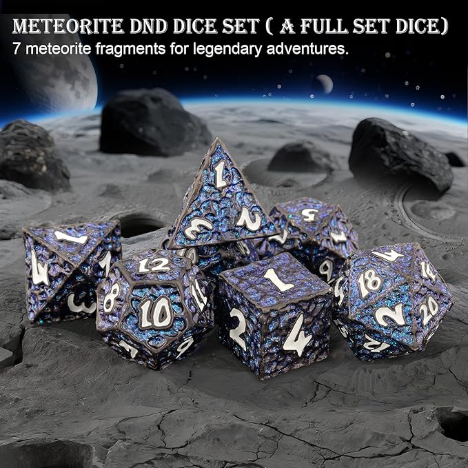 Haxtec Metal DND Dice Set Polyhedral D&D Dice Compatible with Dungeons and Dragons Gift TTRPG Black Blue Glitter Metal Dice