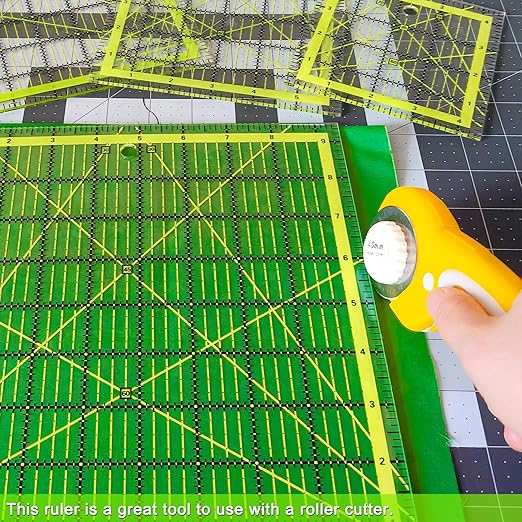 Quilting Rulers, Acrylic Quilt Ruler,4 Square Fabric Cutting Ruler (4.5"X4.5", 6"X6", 9.5"X9.5", 12.5"X12.5"), Quilting Templates with Non Slip Rings. (Yellow)