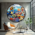 My Photostation.com 20''(50cm) Diameter Coral Reef Mosaic Round Glass Wall Art Tempered Glass Printing Wall Decor Large Wall Art Wall Hangings