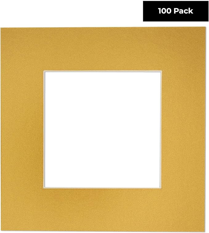 5x7 Mat for 8.5x11 Frame - Precut Mat Board Acid-Free Show Kit with Backing Board, and Clear Bags Metallic Gold 5x7 Photo Matte For a 8.5x11 Picture Frame Matboard for Framing, Pack of 100 Mats
