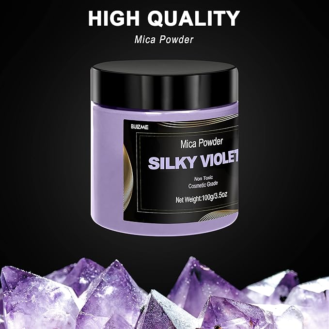Violet Mica Powder Pigment (100g) -Cosmetic Grade Metallic Mica Powder for Epoxy Resin, Lip Gloss, Soap,Candle Making, Bath Bombs,Tumblers,Jewelry, Dyes and DIY Crafting Projects(Silky Violet,3.5oz)