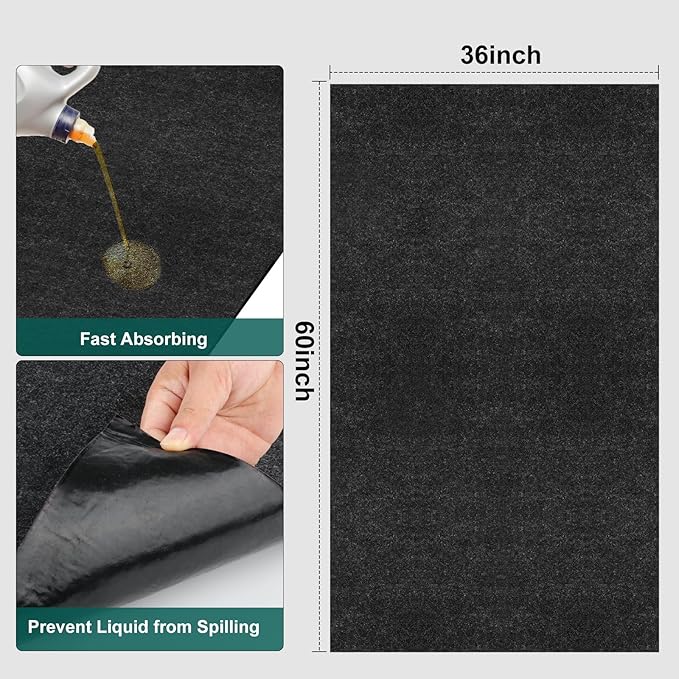 36" x 60" Oil Drip Mat for Garage Driveway, Reusable Rubber Floor Oil Spill Leak Absorbent Pads for Motorcycle Car Oil Leak Stain Resistant(2pcs)