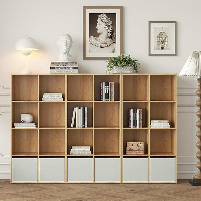Wooden 8-Cube Storage Organizer with Closed Back Panel, 11in Cube Shelf Opening, Bookshelf, Display Shelf,Closet Cabinet for Home and Office,Natural Oak