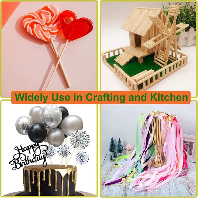 Wood Dowels Wooden Dowel Rods 1/4 x 12, 50 PCS Wooden Sticks for Crafts, Macrame Dowels, Unfinished Small Wood Sticks for Crafting, Lollipops and Tiered Cake, Photo Booth Props, Wedding Ribbon Wands
