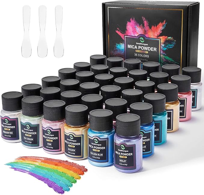Mica Powder for Epoxy Resin, 36 Colors, 0.35 oz(10g) Bottles Mica Glitter, Pigment for Lip Gloss, Soap Making, Bath Bomb, Art Crafts, Resin Dye, Nails
