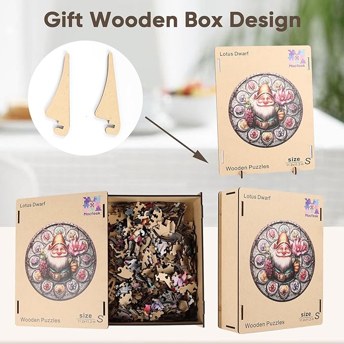Wooden Puzzles for Adults, Gnome Puzzle 200 Pieces, Unique Shaped Jigsaw Puzzles for Adults and Kids, Birthday Gifts Fun Family Game 11.2'' x 11.2''