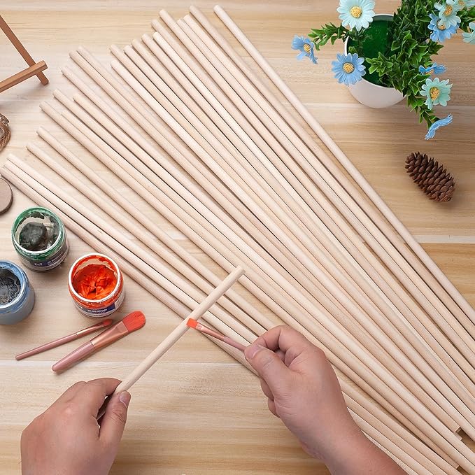 Wood Dowels Wooden Dowel Rods for Crafts, 25PCS 3/8 x 24 Round Macrame Wooden Sticks for Crafting, Unfinished Hardwood Sticks for Arts and DIYers, Tiered Cake Support and Wedding Ribbon Wands