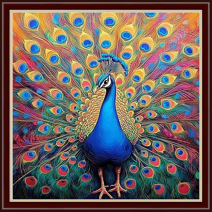 Dimensean Stamped Cross Stitch Kits Full Range of Embroidery Patterns Starter Kits for Beginners Adult or Kids DIY Cross Stitches Needlepoint Kits 11CT-Colorful Peacock 18x18 inch