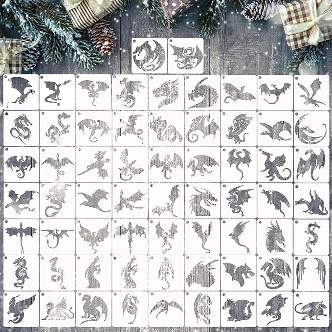 Small Stencils for Painting on Wood Reusable, 3 Inch Reusable Stencil for Craft Ornament Paint Template Stencils for Wall Card Rock Wood Signs Coasters Canvas Home Decor (Dragon)