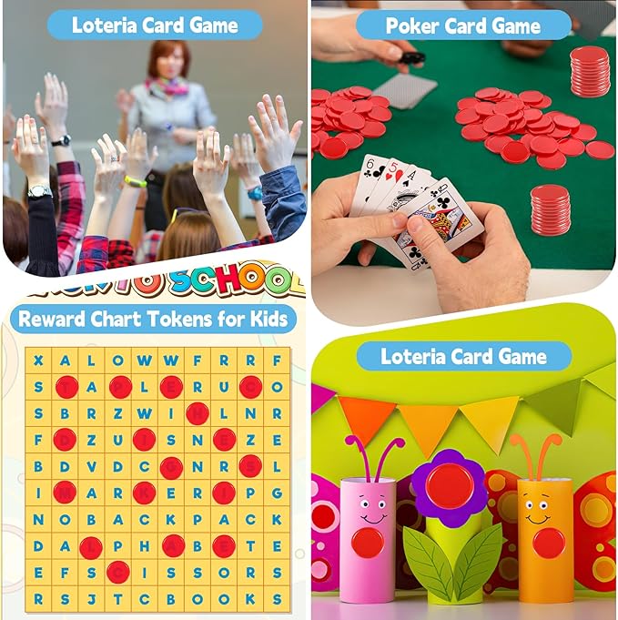 Coopay 1 1/2 Inches Plastic Poker Chips Learning Counters Disks Bingo Chip Counting Discs Markers for Math Practice and Poker Card Game Tokens, Teaching Rewards, 200 Pieces (Red)
