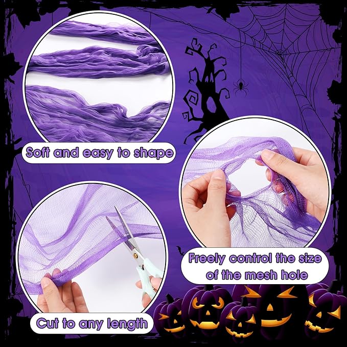 Boao Halloween Cheese cloth 39.37 x 393.7 Inch Purple Cheesecloth Roll for Crafts Large Cotton Muslin Gauze Fabric for Halloween Outdoor & Indoor Spooky Decoration