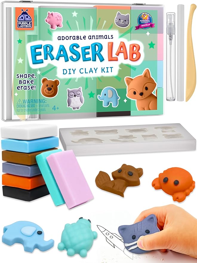 DIY Clay Cute Mini Eraser Kit for Kids - Birthday Christmas Gifts for 4 5 6 7 8 9 10 11 12 Girls & Boys - Students Desk Pet Animals Make Your Own Erasers Kit, Arts and Crafts for Kids Ages 8-12 4-8