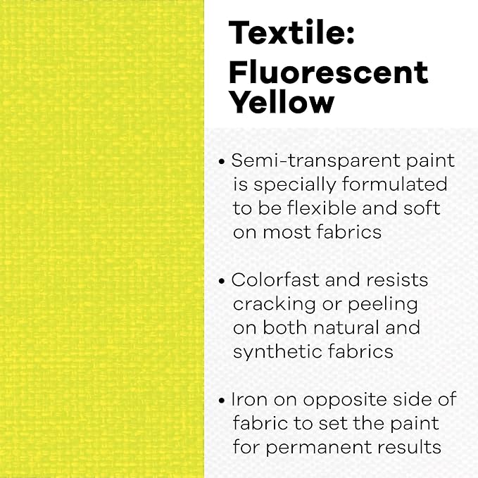 Jacquard Textile Color Fluorescent Yellow - Permanent Fabric Paint for Clothes, Furniture Upholstery, Shoes or Tote Bags – Indoor & Outdoor Fabric Paint – 8 Oz Jar, Upholstery Fabric Paint