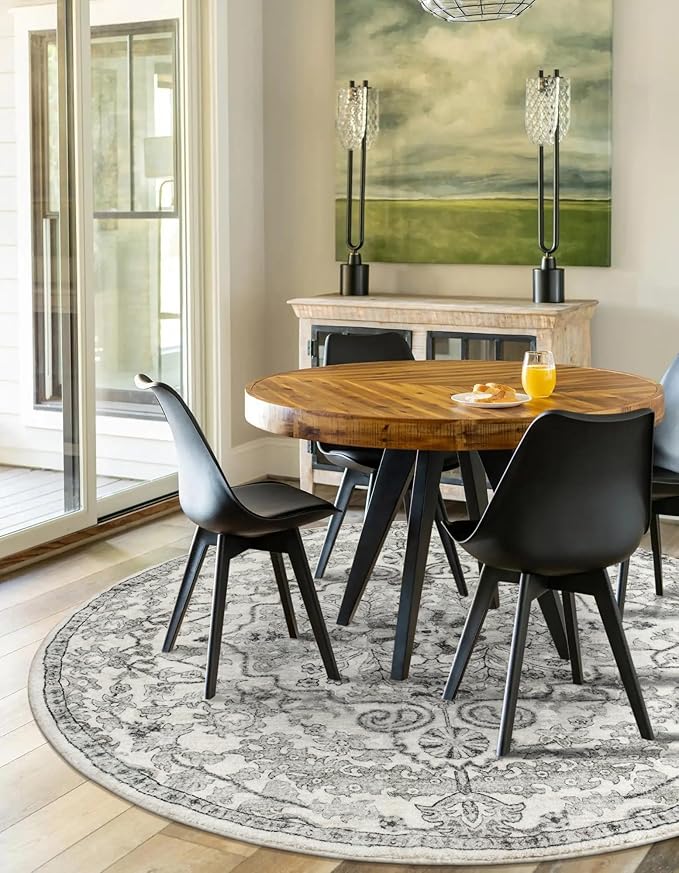 Lahome Bohemian Washable Round Rug, Large Round Rugs 6ft Non Slip Circle Rugs for Living Room, Soft Non Slip Non Shedding Printed Indoor Carpet for Dining Bedroom Kitchen Office, Beige