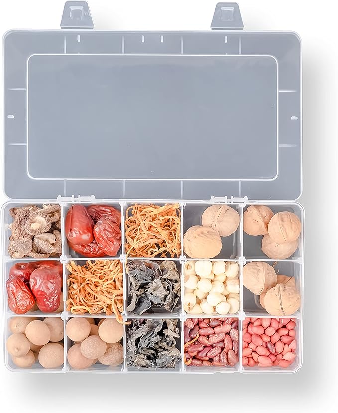 2 Pack Plastic Small Crafts Storage Boxes with Adjustable Dividers (15 Grid)