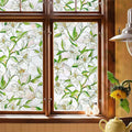 3D Stained Glass Window Film, Decorative Window Privacy Film for Bathroom, Front Door, Home, Sun Blocking Heat Control, Static Cling,White Lily 35.4inch x 78.7inch