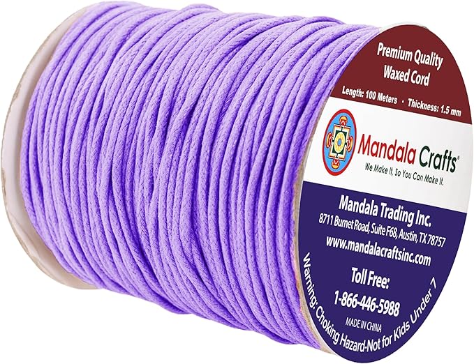 Mandala Crafts 1.5mm 109 Yards Lavender Cotton Waxed Cord for Jewelry Making Bracelet Cord Waxed String - Beading String Thread Jewelry Cords for Necklaces String