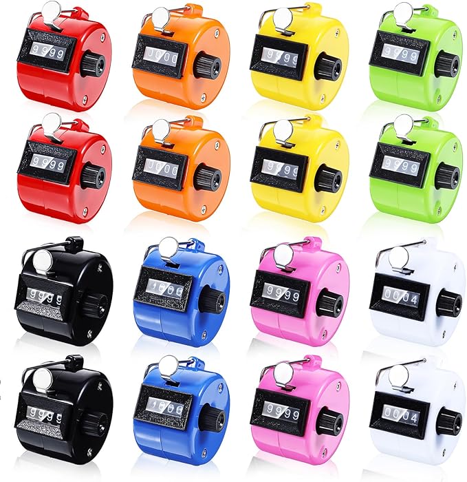 16 Pcs Handheld Clicker Counter 4 Digit Mechanical Tally Counter Assorted Color Pitch Palm Counter for Counting Numbers Knitting Coaching Golf Lap Fishing School Sports Event
