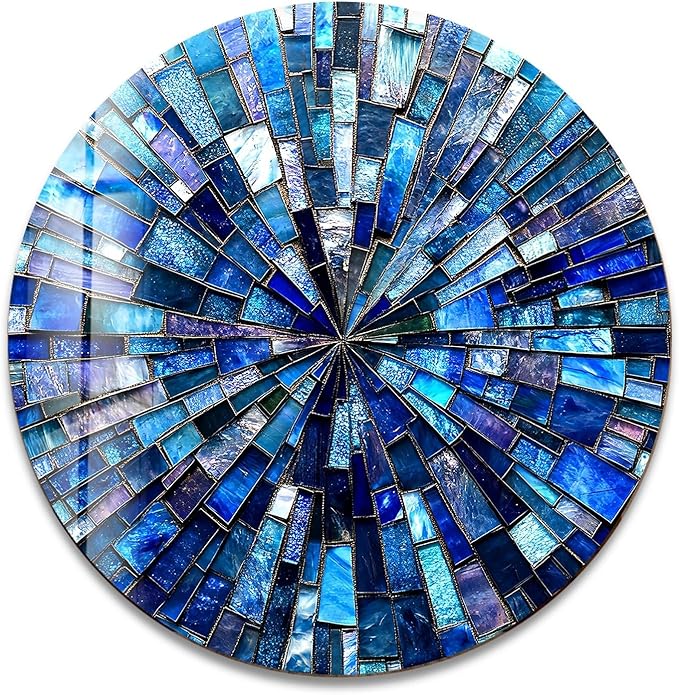My Photostation.com 15.8''(40cm) Diameter Radiant Mosaic Burst Round Glass Wall Art Tempered Glass Printing Wall Decor Large Wall Art Wall Hangings
