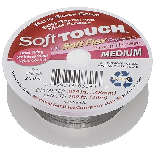 Soft Flex 49 Strand Stringing Wire - Flexible Braided - Medium 0.19 Diameter - Jewelry Making Bead Wire - Satin Silver