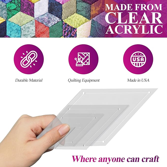 Quilting Acrylic Template Set | Precision Tools for Quilting Enthusiasts | Diamond Design | Includes Sizes 4", 3", 2", 1" | 1/8 Clear Acrylic | 1/4" Seam Allowance for Accuracy