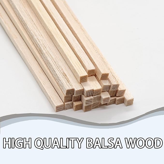 Premium 1/4" x 12" Balsa Wood Sticks 50pcs - Square Unfinished Lightweight for Architectural Models, DIY Crafts