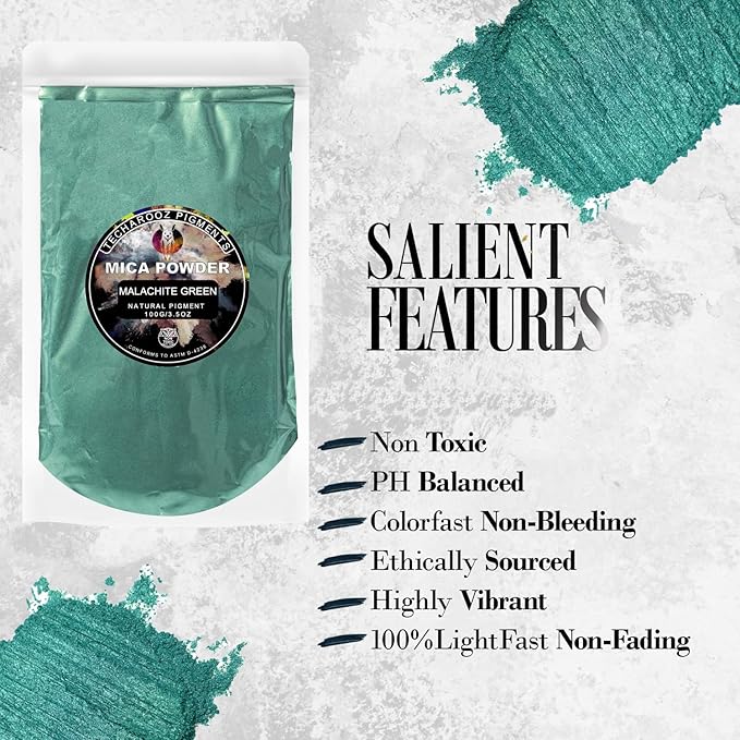 Malachite Green Mica Powder for Epoxy Resin 100g / 3.5oz. Sealed Bag- Techarooz 2 Tone Resin Dye Color Pigment Powder for Lip Gloss, Nails, Colorant for Slime Bath Bombs Soap Making & Polymer Clay