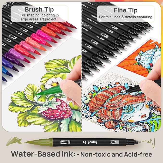 72 Dual Tip Brush Pens, Adult Coloring Markers with Fine and Brush Tip for Kid Adult Artist Drawing Journaling Lettering Calligraphy