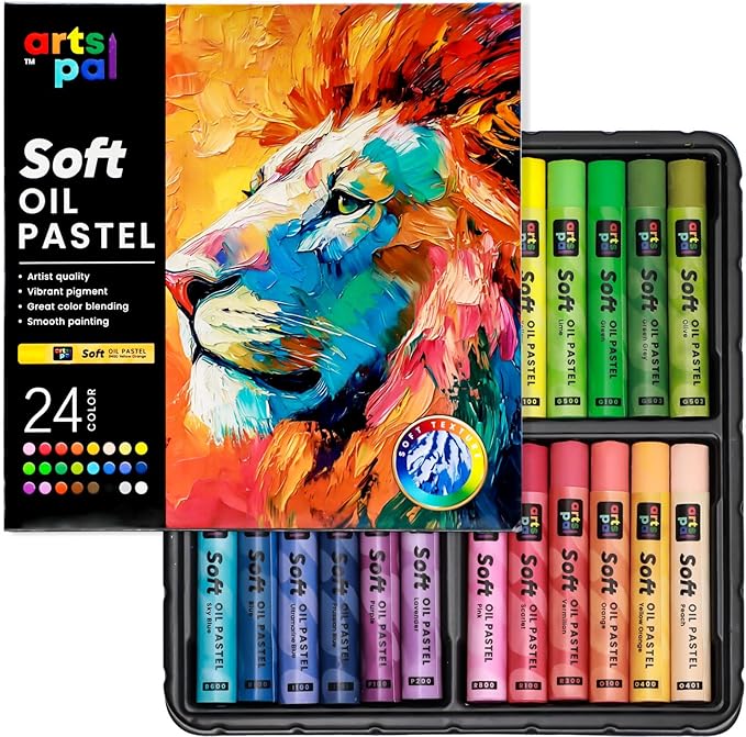 Soft Oil Pastels Set, 24 Vibrant Colors, Oil Pastel Crayons for Artists, Beginners, Teachers, Students, Great Blending and Layering for Art Supplies, Art Painting, Drawing (10 x 70 mm)