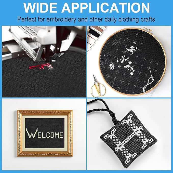 Cross Stitch Fabric 11 Count Aida Cloth 59 x 39 Inch Large Size Classic Reserve Cross Stitch Supplies Embroidery Fabric Cloth Cross Stitching for Home DIY Craft Embroidery Decoration Handmade, Black