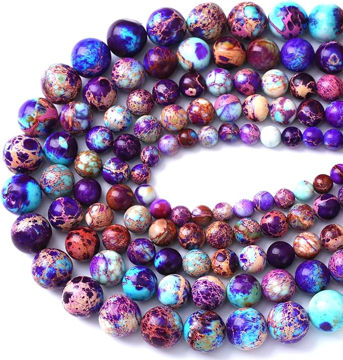 46PCS 8mm Natural Galaxy Sea Sediment Jasper Beads Gemstone Round Loose Spacer Stone Beads for Jewelry Making DIY Bracelet Necklace 15 Inch