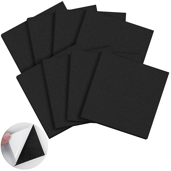 ToLanbbt 8 PCS Adhesive Foam Padding Sheets Closed Cell Neoprene Foam Sheet 1/4" Thick, 6" x 6" Self Stick Insulation Anti Vibration Pads Anti-Slip for Furniture, Cars, Speakers, DIY