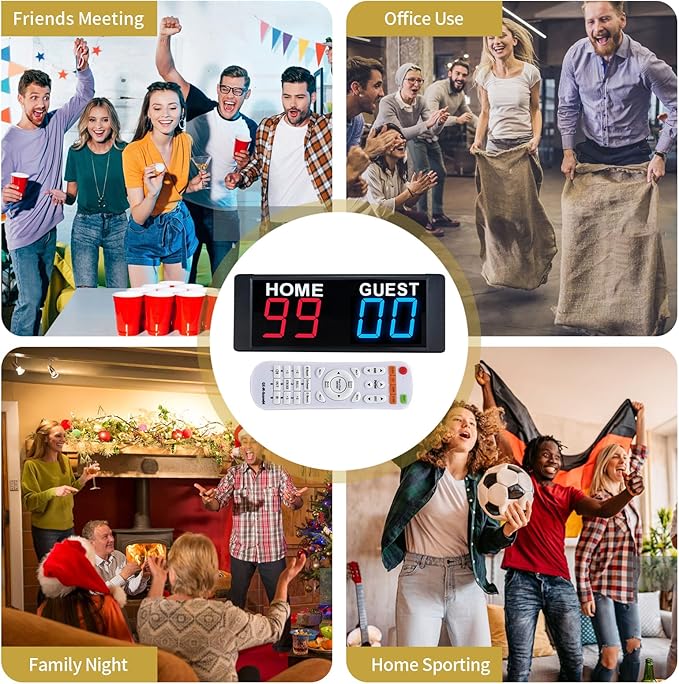 YZ Magnetic Battery Powered Cornhole Scoreboard,Portable Digital Scoreboard with Remote,Ping Pong Score Keeper with Buzzer,LED Electronic Scoreboard for Basketball/Baseball/Volleyball/Billiard Games