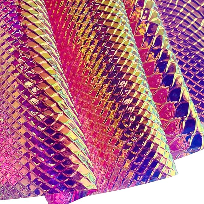 ONEART | Iridescent Transparent Embossed Vinyl Holographic Blue Clear PVC Vinyl Craft Film 16"×54" for Sewing DIY Projects (Snakeskin-Red)