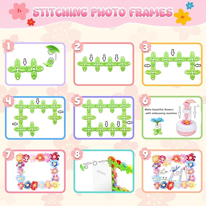 GirlsHome 300+PCS Fabric Flower Bouquets Toys, DIY Flower Crafts Kits for Kids, Arts and Crafts for Kids Ages 6-8 Girls, Build Flower Bouquet, STEM Educational Toy Preschool Gifts (White Pink)