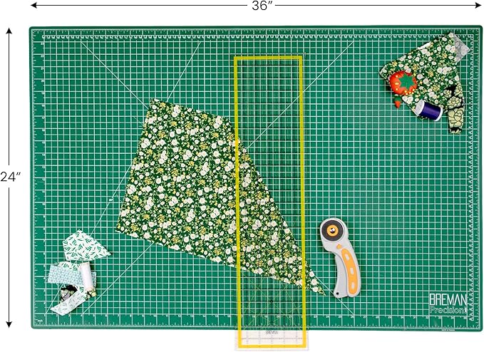 WA Portman Self Healing Cutting Mat & Rotary Cutter Set – 45mm Rotary Cutter for Fabric with 5 Extra Blades with 24x36 Fabric Cutting Mats for Crafts & 6x24 Acrylic Quilting Rulers – 3pc Sewing Kit